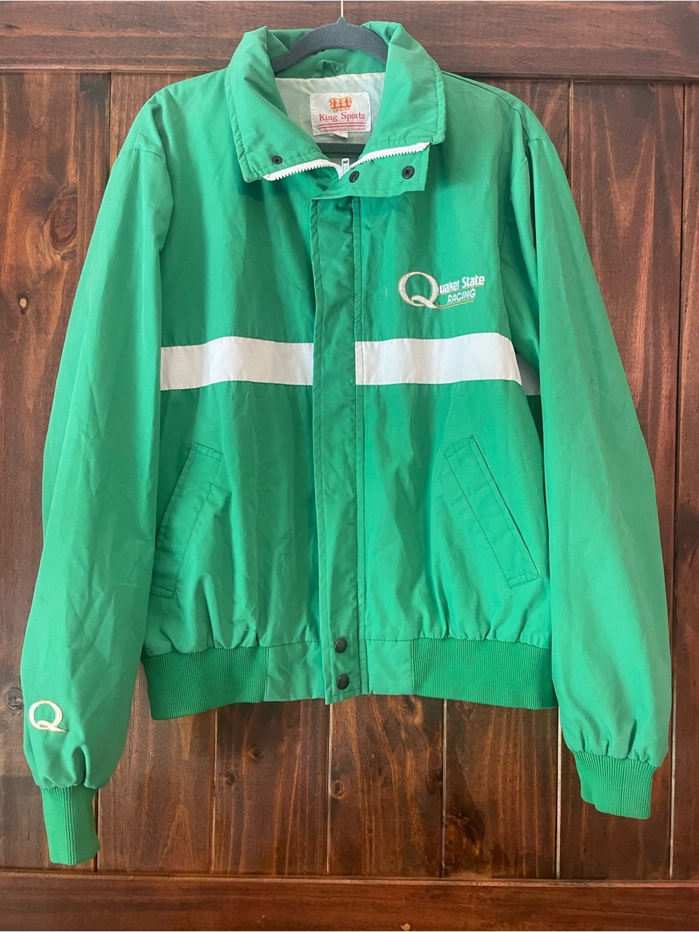 Vintage 1980s or 1990s Green Racing Jacket with White Stripe SzL